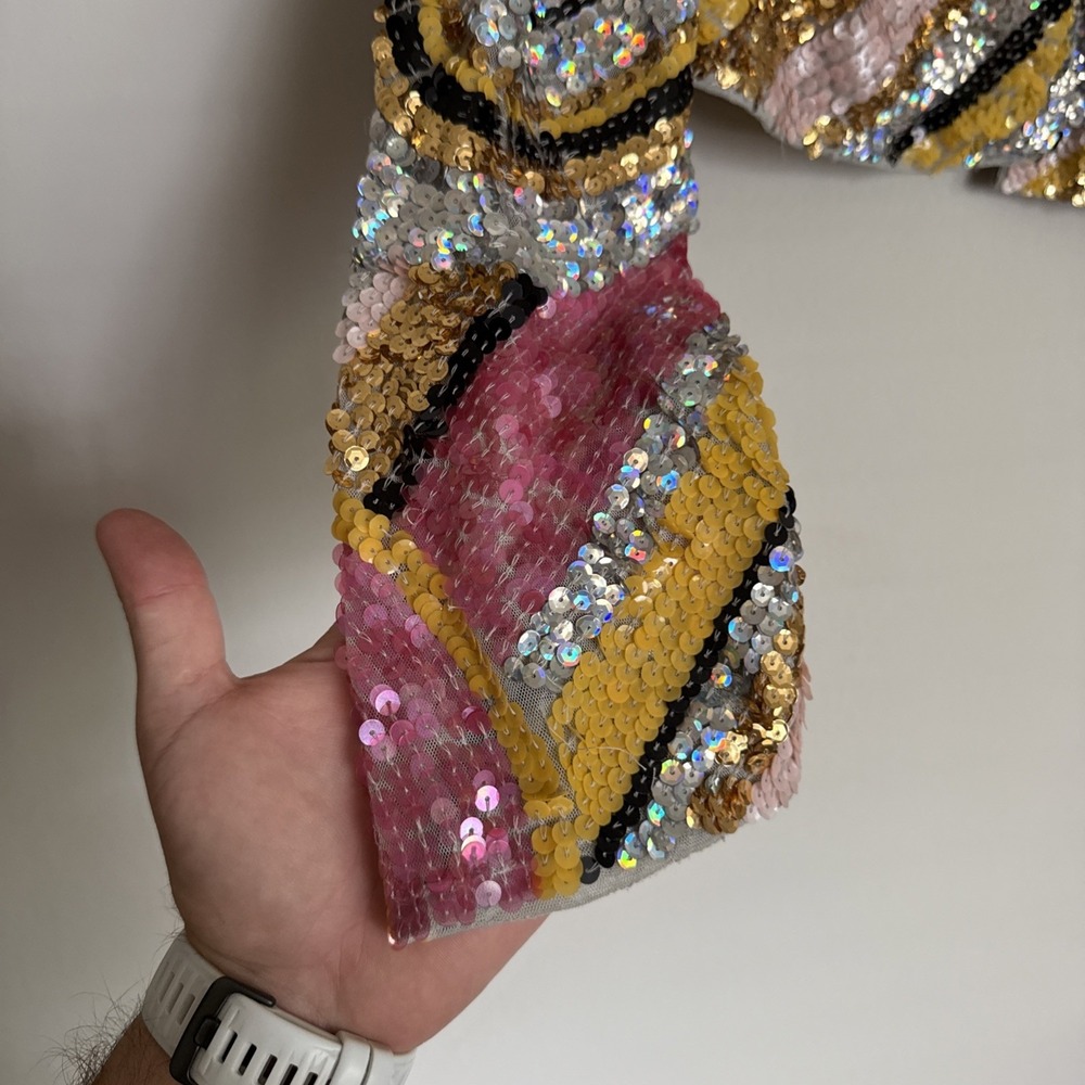 Nasty Gal Collection Embellished Sequin Long Drop Sleeve Jacket US Size 12 - Picture 2 of 10